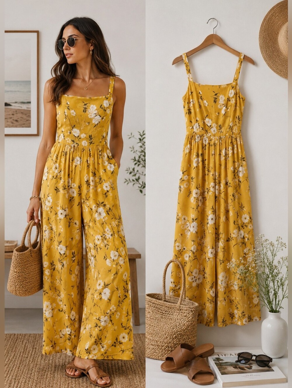 Boho Maxi Jumpsuit Abercrombie Yellow Floral NWOT Large